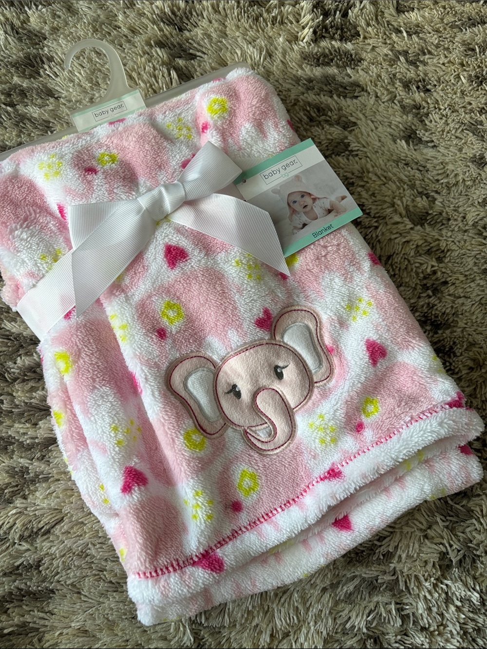 Baby Gear Pink & White Elephant Plush Baby Blanket